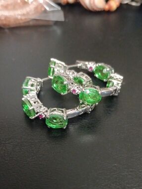 EverTrue Chartreuse Quartz (Triplet) and Lab Created Ruby 14.50 ctw Floral Hoop